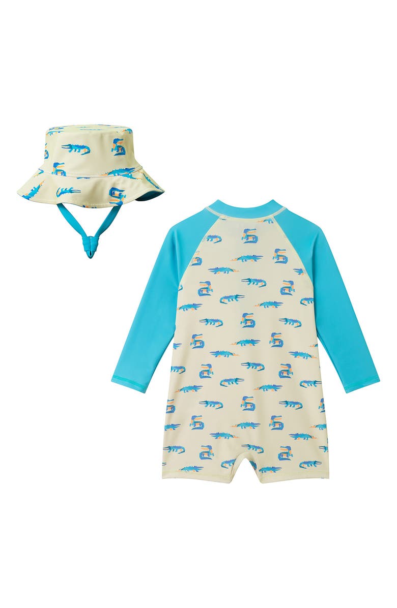 Andy & Evan Long Sleeve One-Piece Swimsuit & Sun Hat, Alternate, color, Light Gator