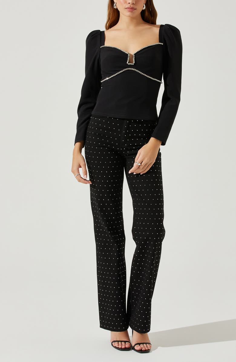 ASTR the Label Anabelle Rhinestone Trim Top, Alternate, color, Black
