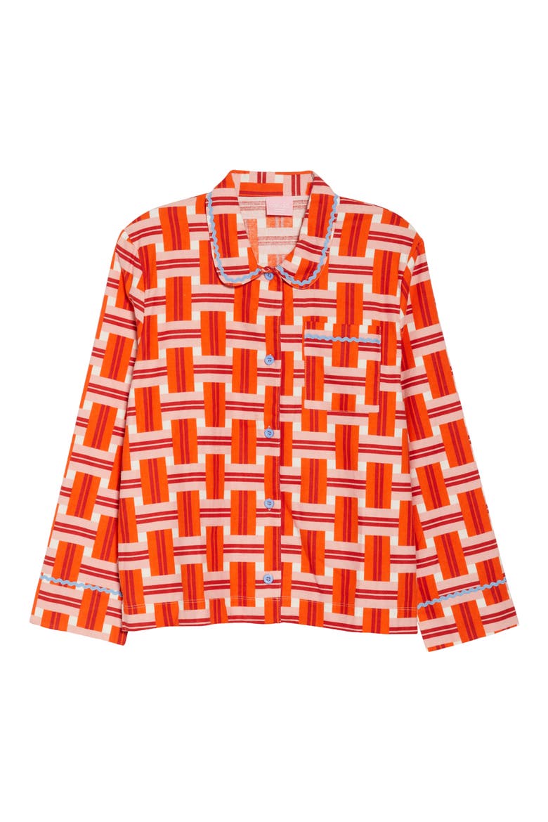 Basketweave Plaid Print Cotton Pajama Top, Alternate, color, RED