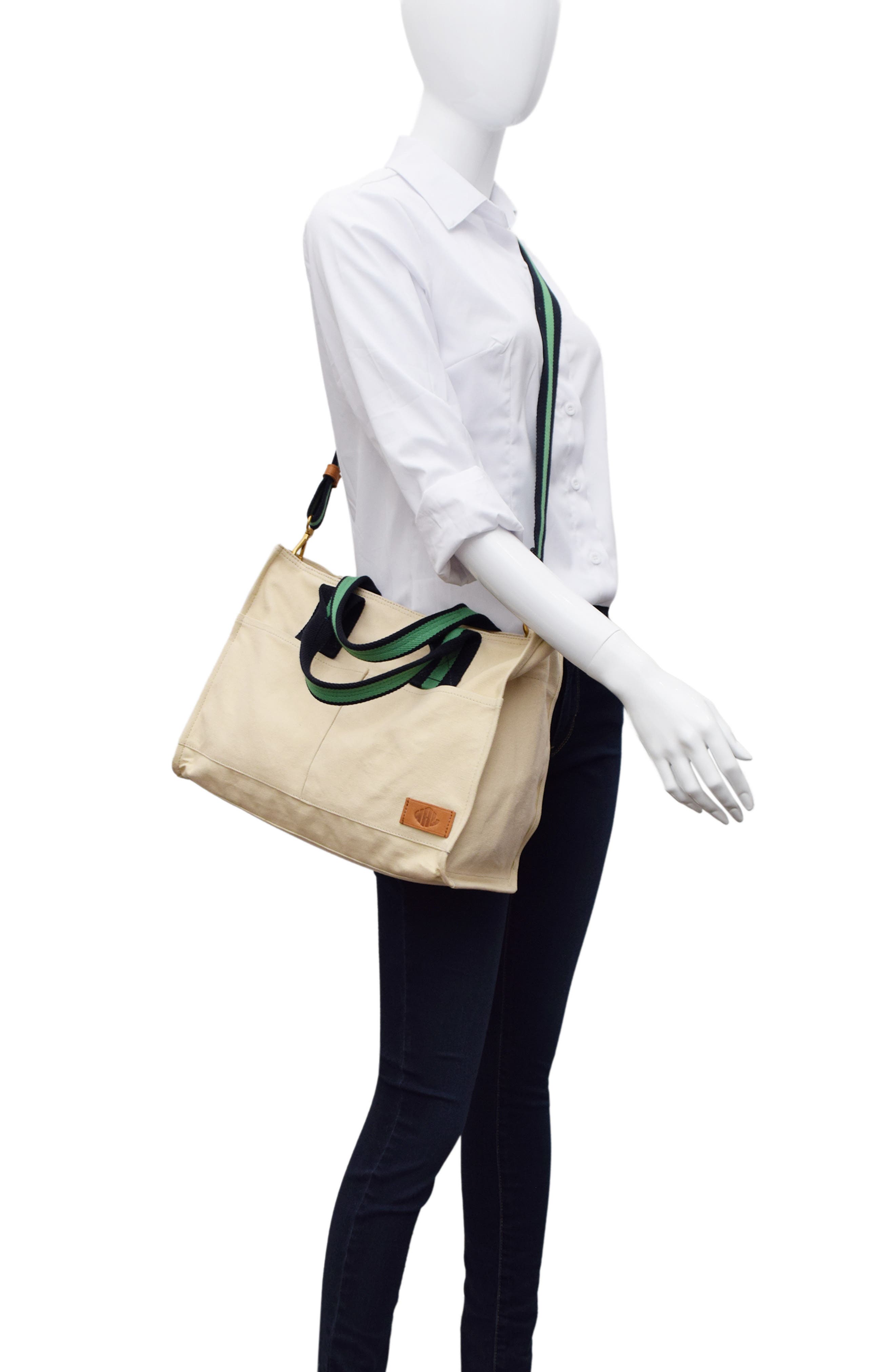 New Amsterdam Leatherworks Zinia Canvas Satchel, Alternate, color, Natural/ Kelly