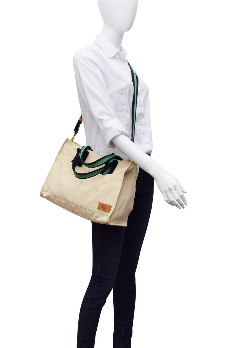 New Amsterdam Leatherworks Zinia Canvas Satchel, Alternate, color, Natural/ Kelly