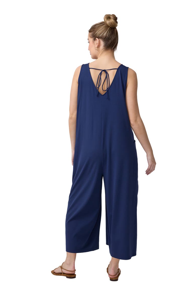 V-Neck Wide Leg Knit Jumpsuit, Alternate, color, Navy