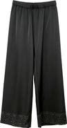 WDNY Rhinestone Hem Satin Wide Leg Pants