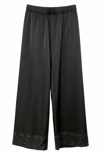 Rhinestone Hem Satin Wide Leg Pants
