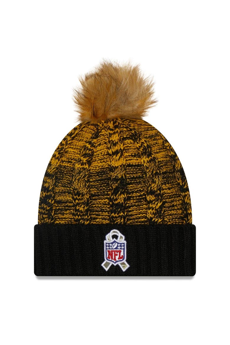 Women's New Era Black/Yellow Pittsburgh Steelers 2022 Salute To Service Pom Knit Hat, Alternate, color, Yellow