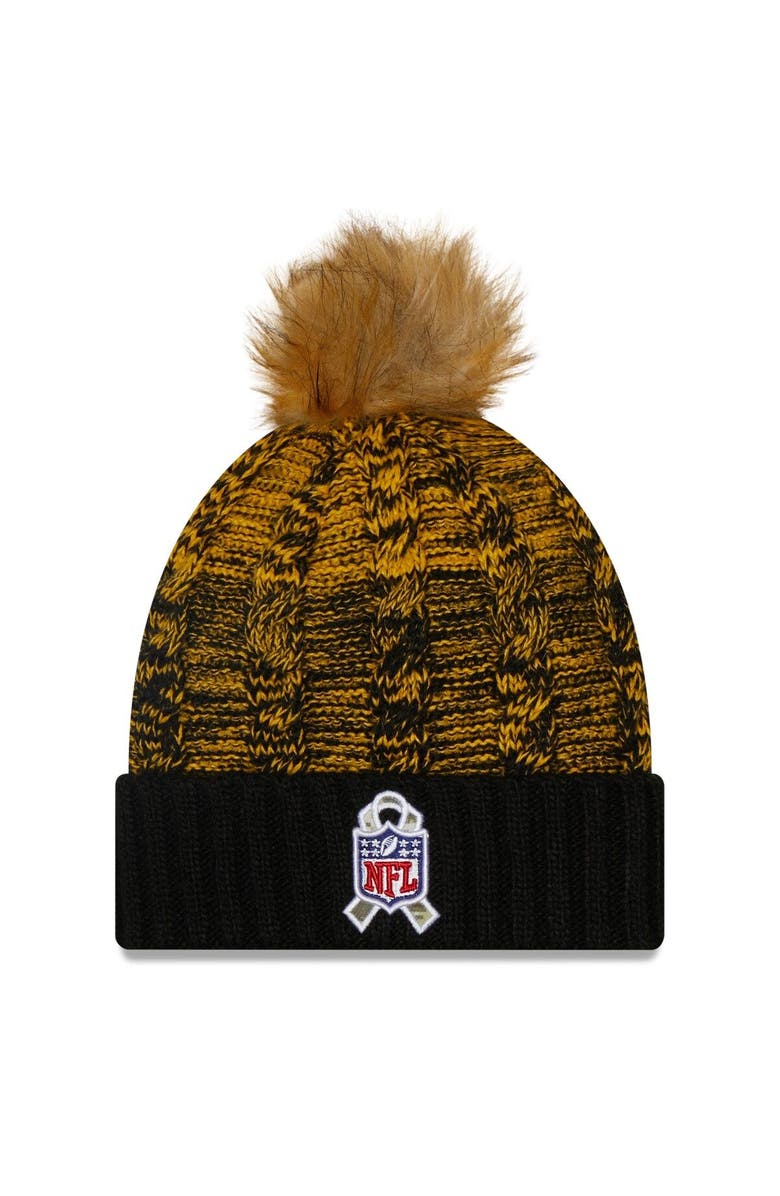 New Era Women's New Era Black/Yellow Pittsburgh Steelers 2022 Salute To Service Pom Knit Hat, Alternate, color, 