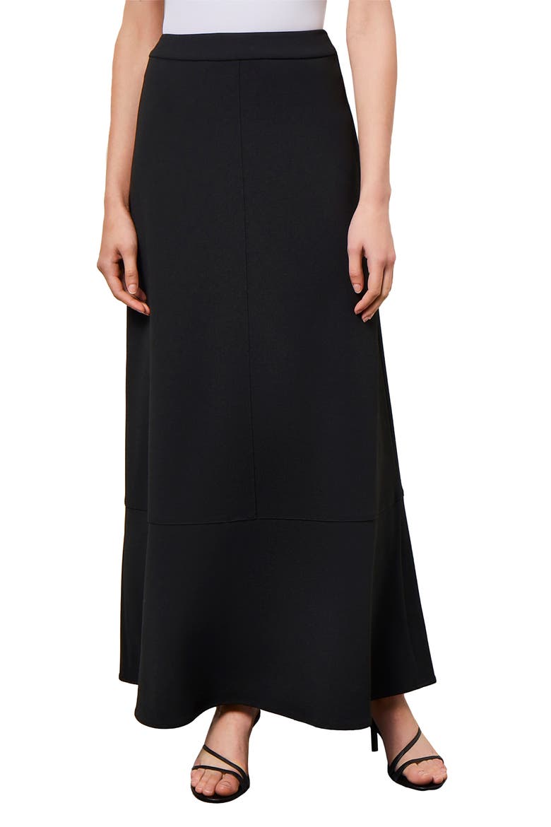 Heritage Fit Flare Deco Crêpe de Chine Maxi Skirt, Main, color, BLACK