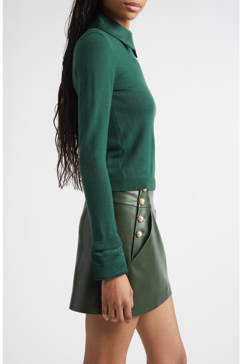 Porla Satin Trim Stretch Wool Sweater, Alternate, color, GREEN MYSTIQUE