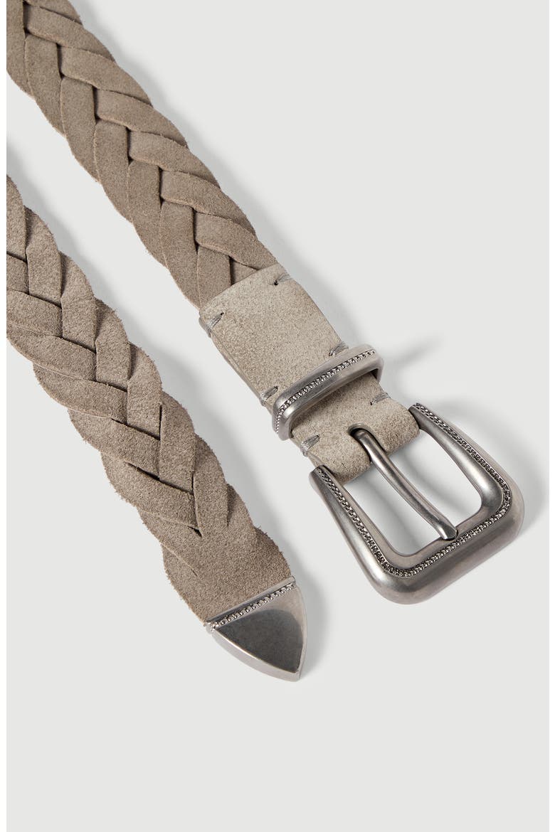 Braided leather belt with monili, Alternate, color, Light Grey