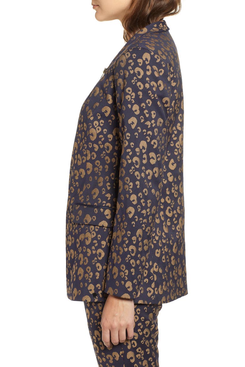 Stretch Jacquard Tailored Blazer, Alternate, color, NAVY W/ GOLD LEOPARD PRINT