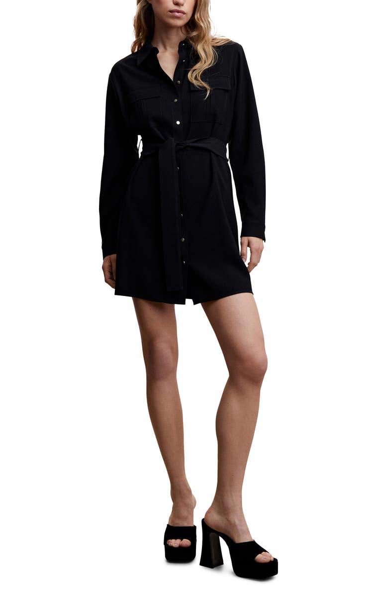 MANGO Belted Long Sleeve Shirtdress, Main, color, 