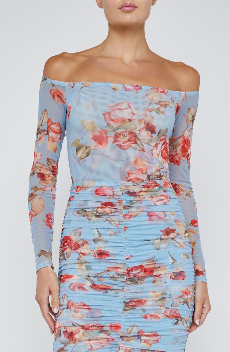L'AGENCE Peonie Floral Off the Shoulder Mesh Bodysuit, Alternate, color,