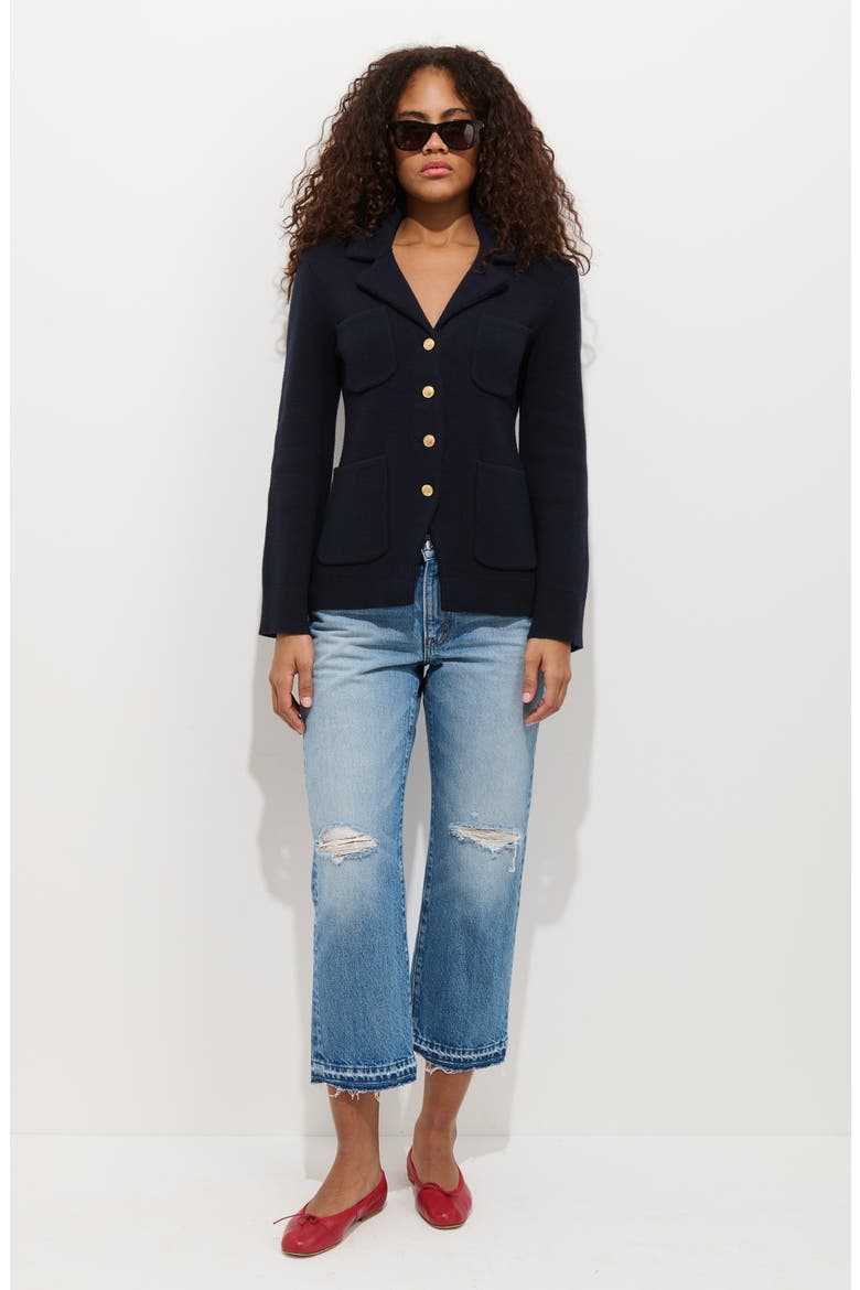 Notched Collar Cotton & Cashmere Cardigan, Alternate, color, NAVY