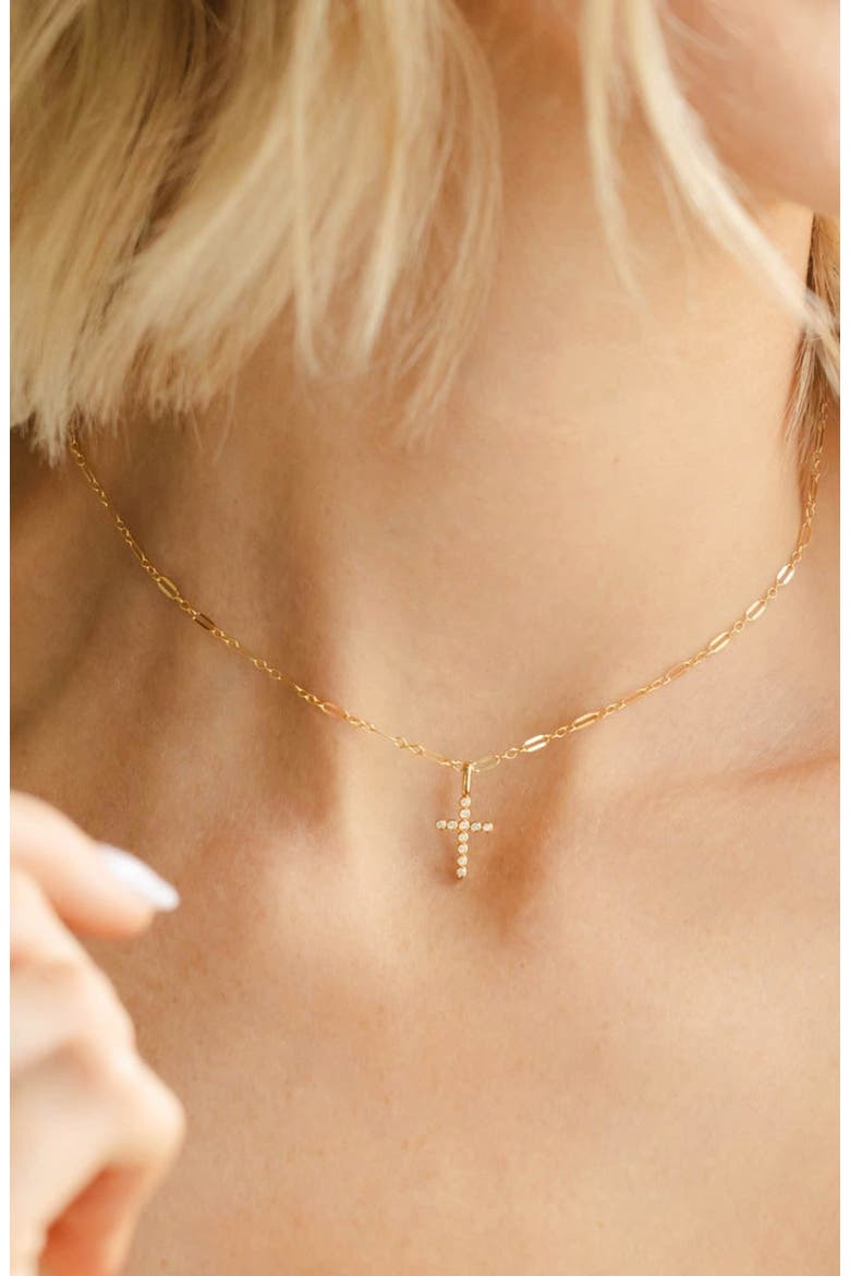 CZ Poppy Cross Charm, Alternate, color, Gold Vermeil