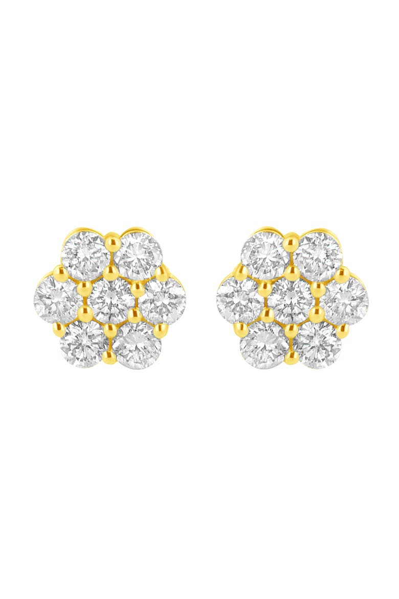 14K Yellow Gold 1.0 Ct Diamond Flower Earring, Main, color, Yellow
