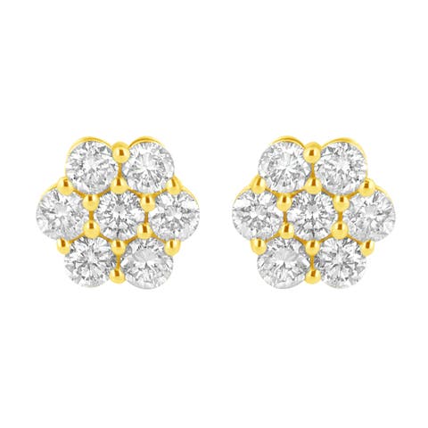 14K Yellow Gold 1.0 Ct Diamond Flower Earring