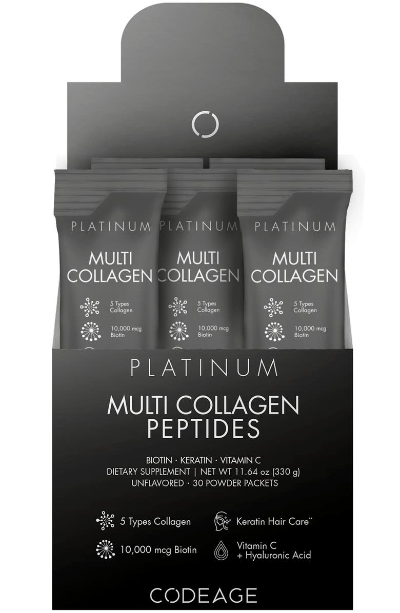 Codeage Multi Collagen & Biotin + Vitamin C Powder Stick Packs, Main, color, White