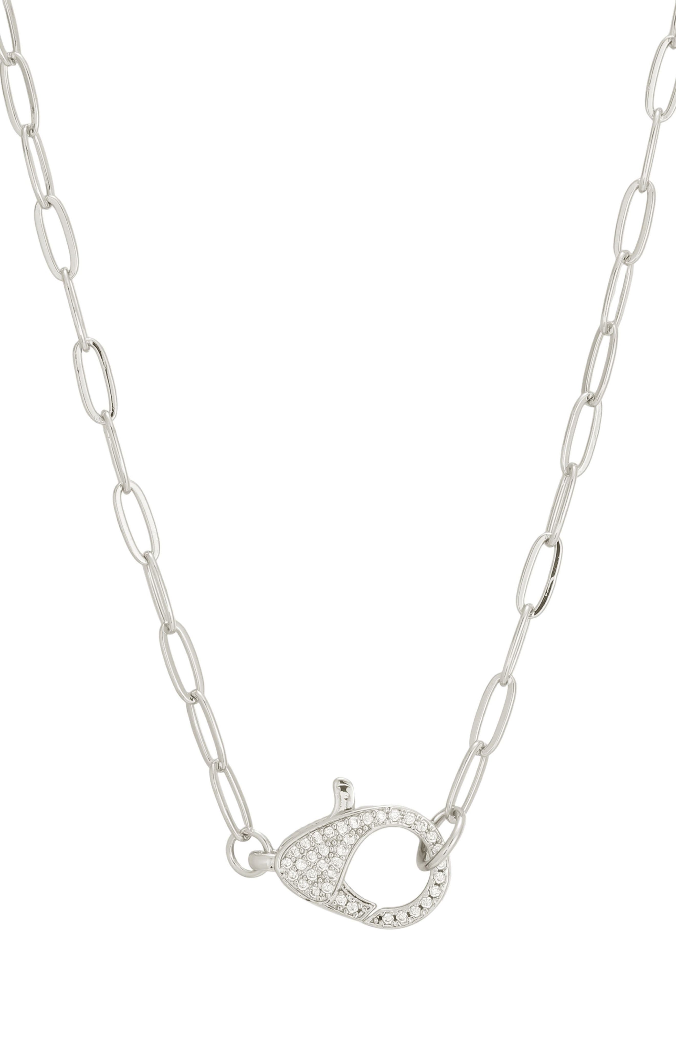 14k Gold Plated Cubic Zirconia Oversized Lobster Clasp Paperclip Necklace