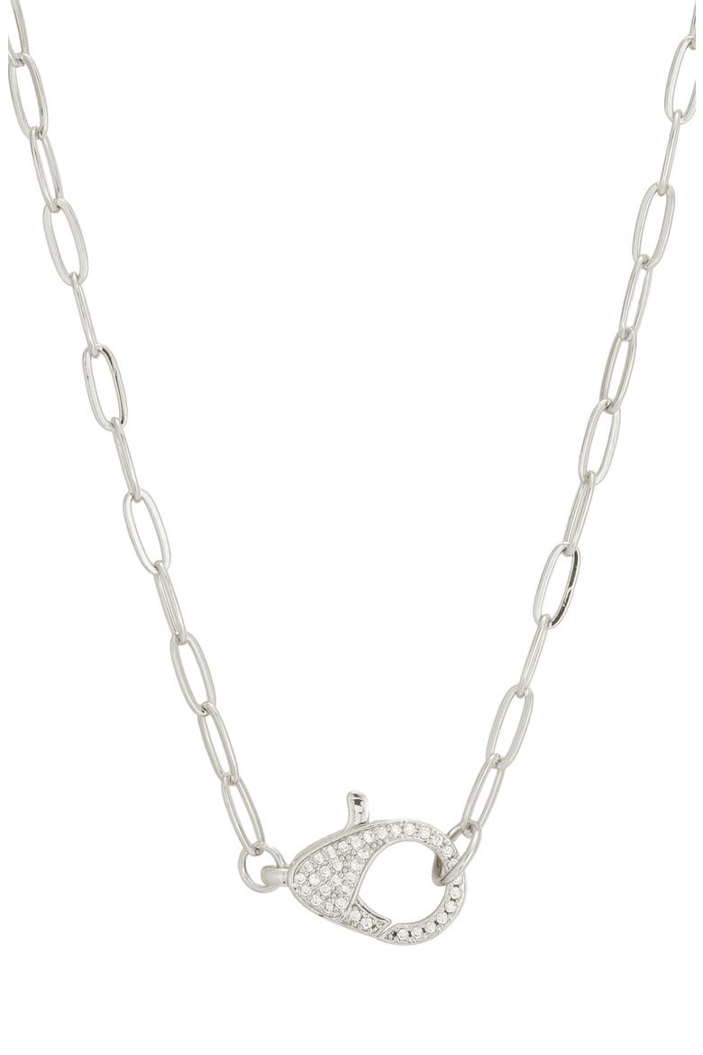 14k Gold Plated Cubic Zirconia Oversized Lobster Clasp Paperclip Necklace, Main, color, SILVER