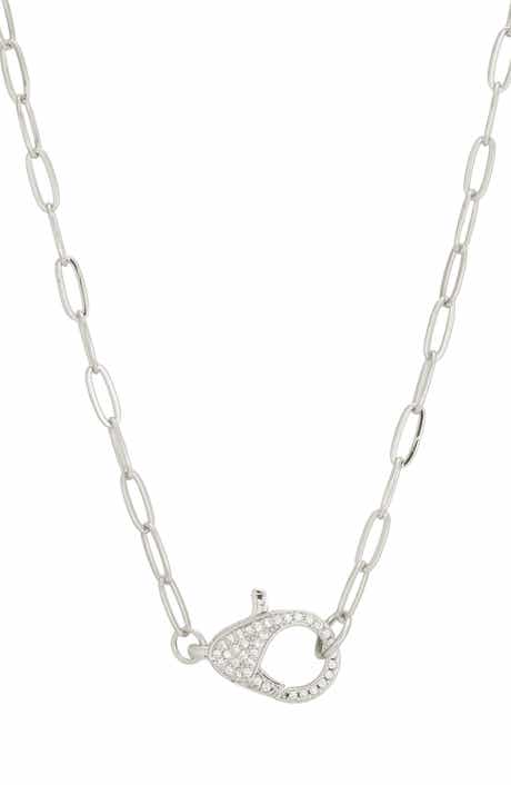 14k Gold Plated Cubic Zirconia Oversized Lobster Clasp Paperclip Necklace