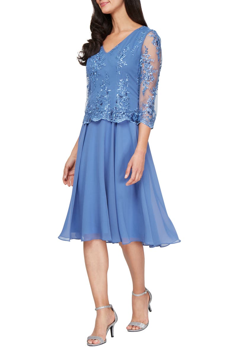 Alex Evenings Embroidered Cocktail Dress, Main, color, Cornflower