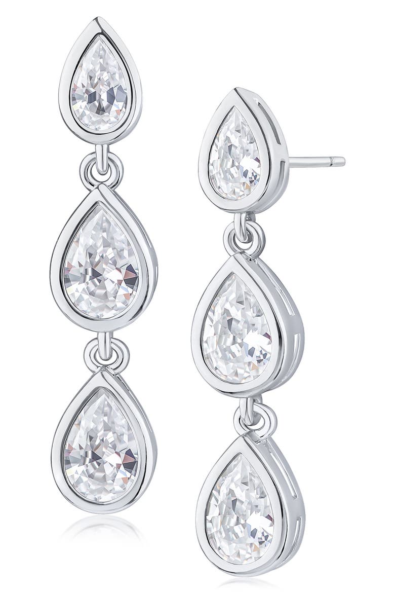 Pear Cubic Zirconia Linear Drop Earrings, Main, color, CLEAR/ SILVER