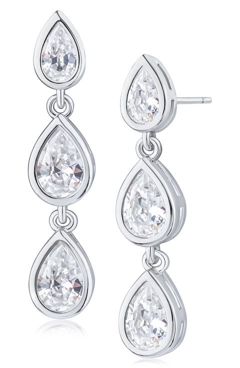 Pear Cubic Zirconia Linear Drop Earrings