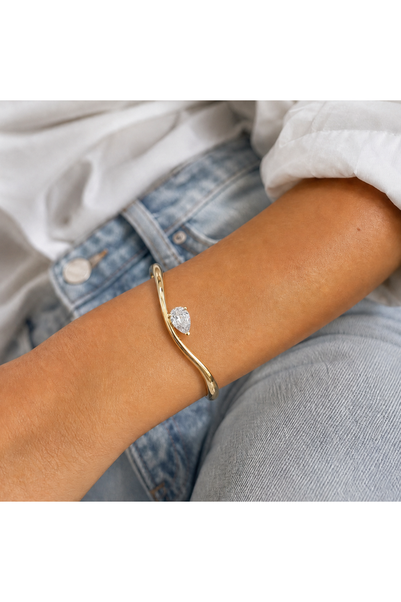 CZ Pear Swirled Open Bangle, Alternate, color, Gold