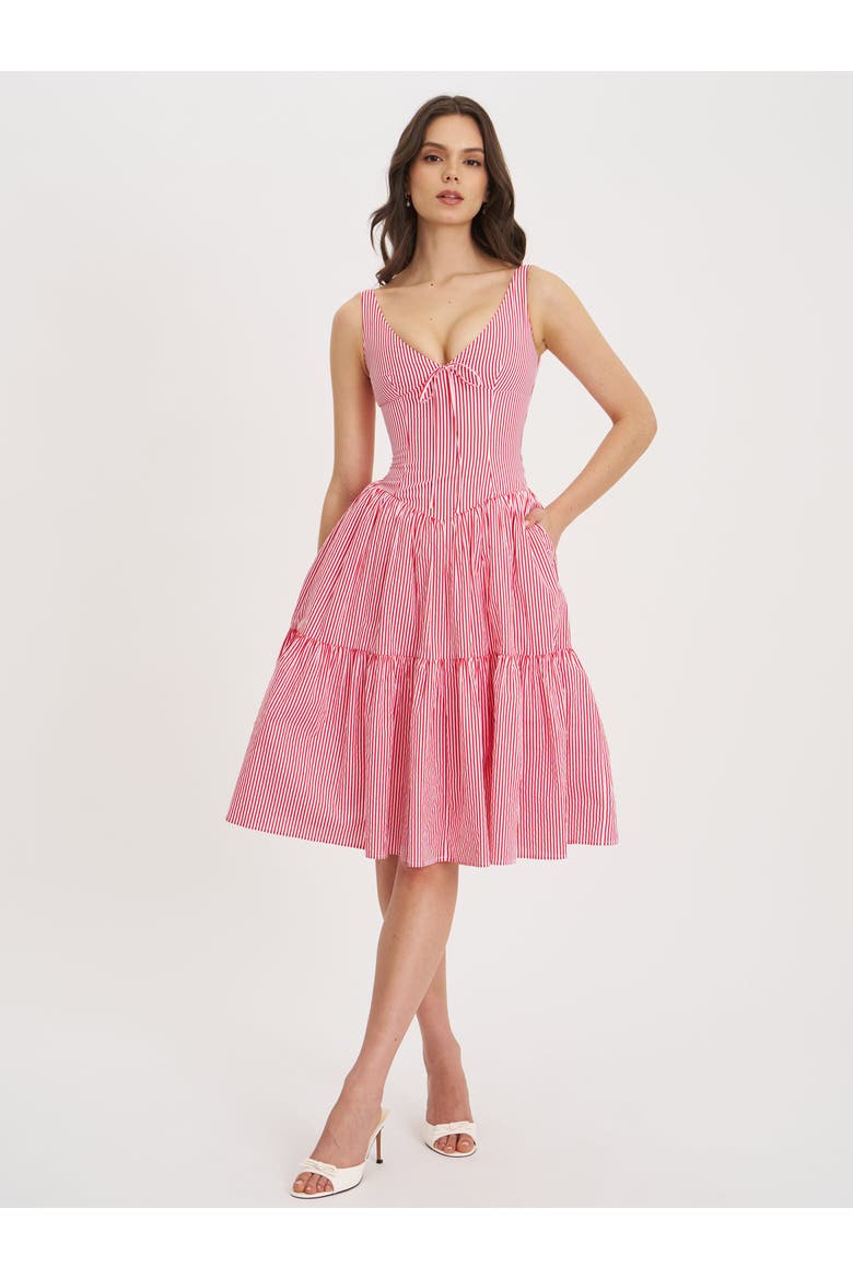 Oceana Stripe Drop Waist Midi Dress, Main, color, Red and white candy stripe
