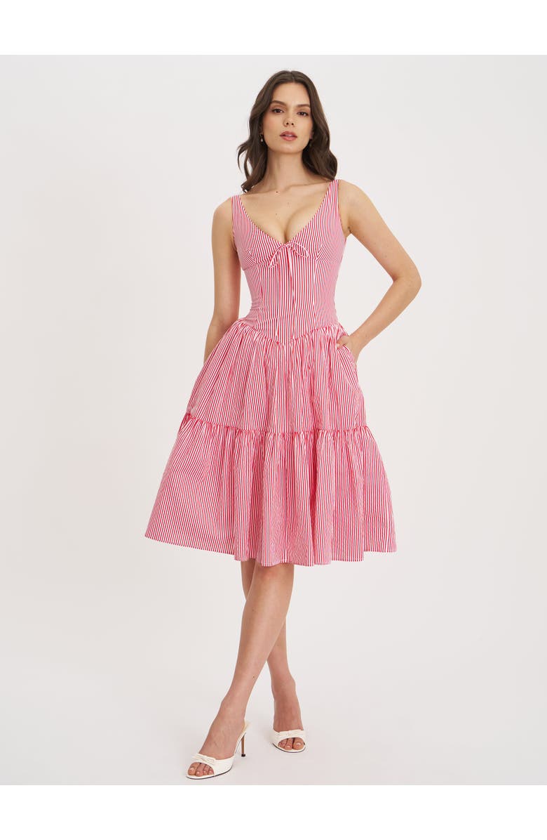 Miss Circle Oceana Stripe Drop Waist Midi Dress, Main, color, Red And White Candy Stripe