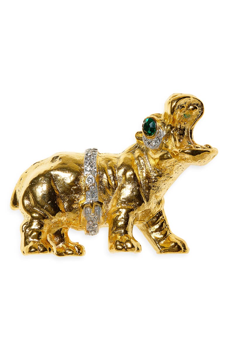 Kenneth Jay Lane Hippo Pin, Main, color, Gold
