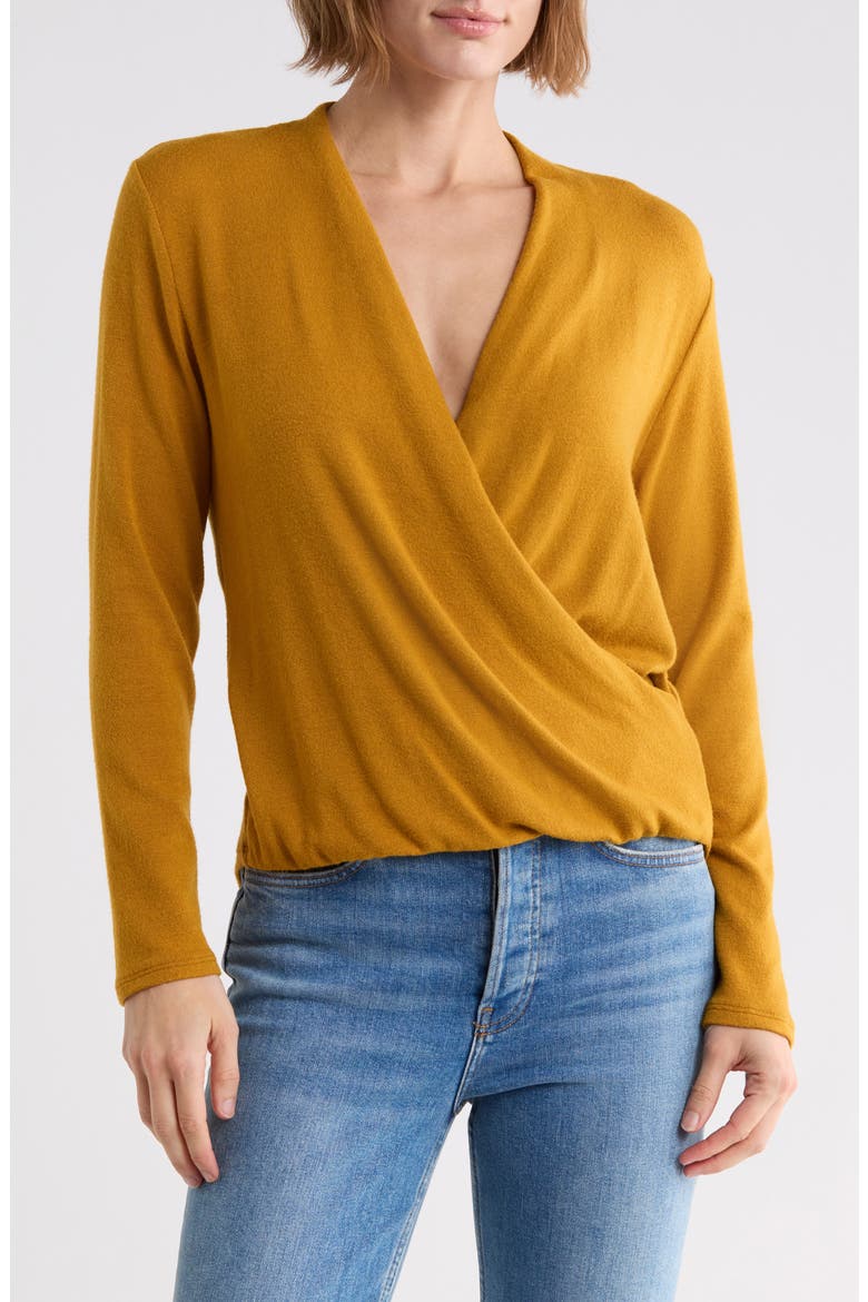 Surplice Knit Top, Main, color, MUSTARD