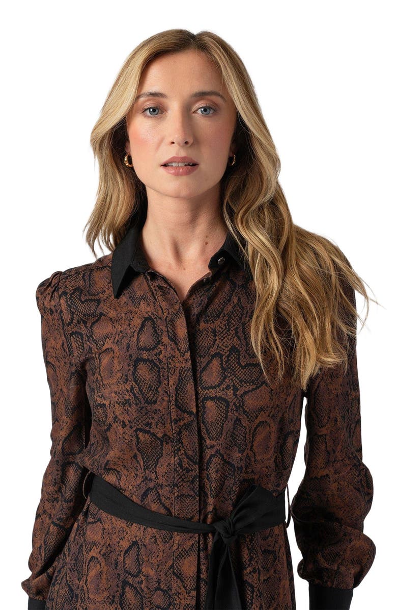 Saint + Sofia Jacqueline Shirt Dress, Alternate, color, Brown