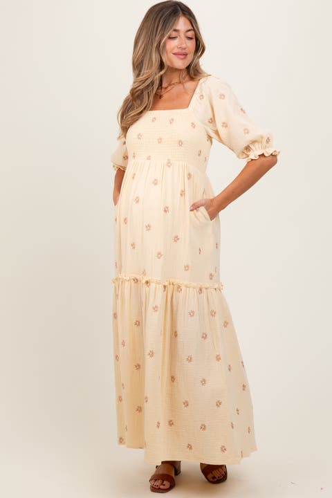 Floral Smocked Puff Sleeve Maxi Dress