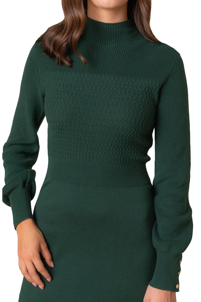 Organic Mock Neck Bodice Stitch Sweater Dress, Alternate, color, Deep Green