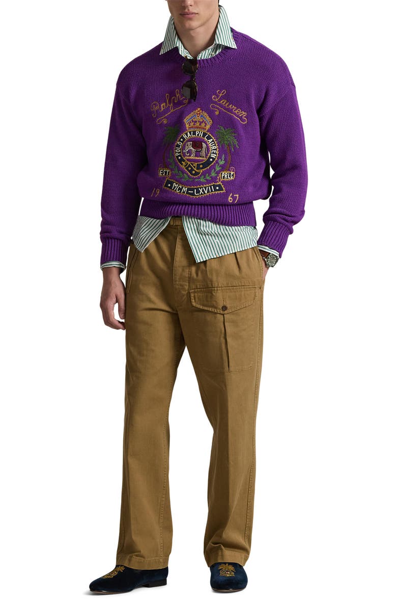 Polo Ralph Lauren Embroidered Cotton Sweater, Alternate, color, Passionflower Purple Heather