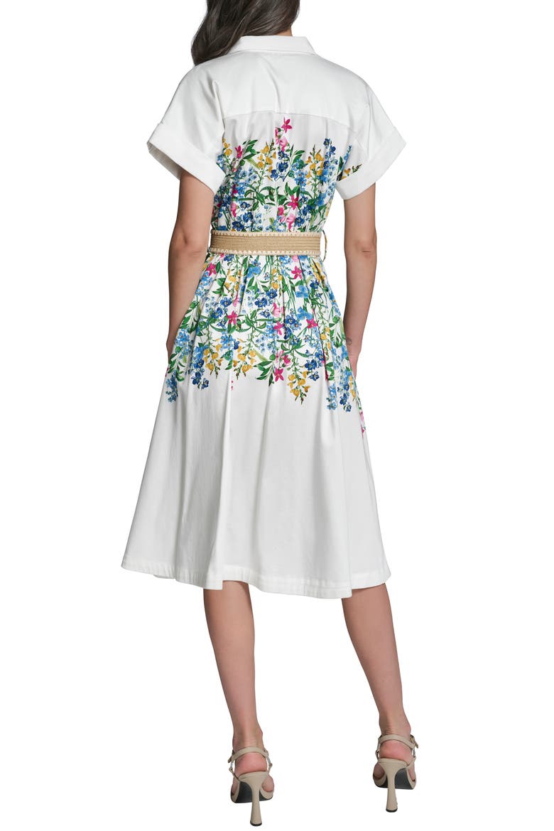 Placed Floral Print Belted Midi Shirtdress, Alternate, color, SOFT WHITE COMBO