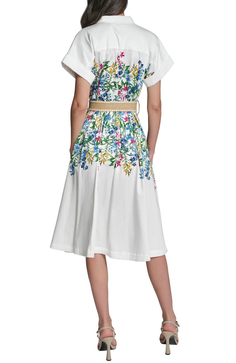 KARL LAGERFELD PARIS Placed Floral Print Belted Midi Shirtdress, Alternate, color, Soft White Combo