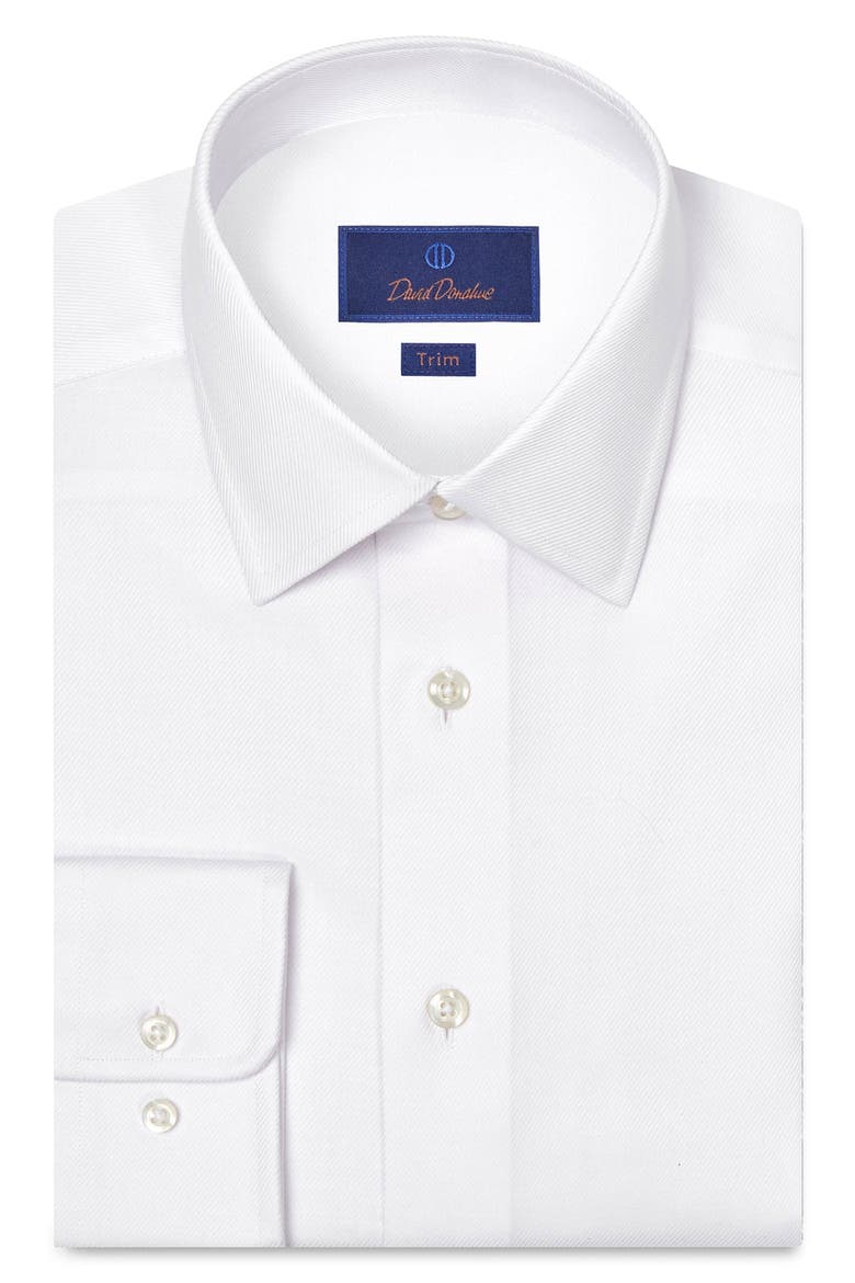 Trim Fit Solid Stretch Cotton Twill Dress Shirt, Main, color, WHITE