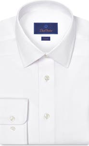 David Donahue Trim Fit Solid Stretch Cotton Twill Dress Shirt