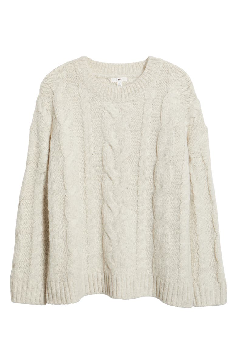 BP. Oversize Cozy Cable Sweater, Alternate, color, Beige Oatmeal Light Heather