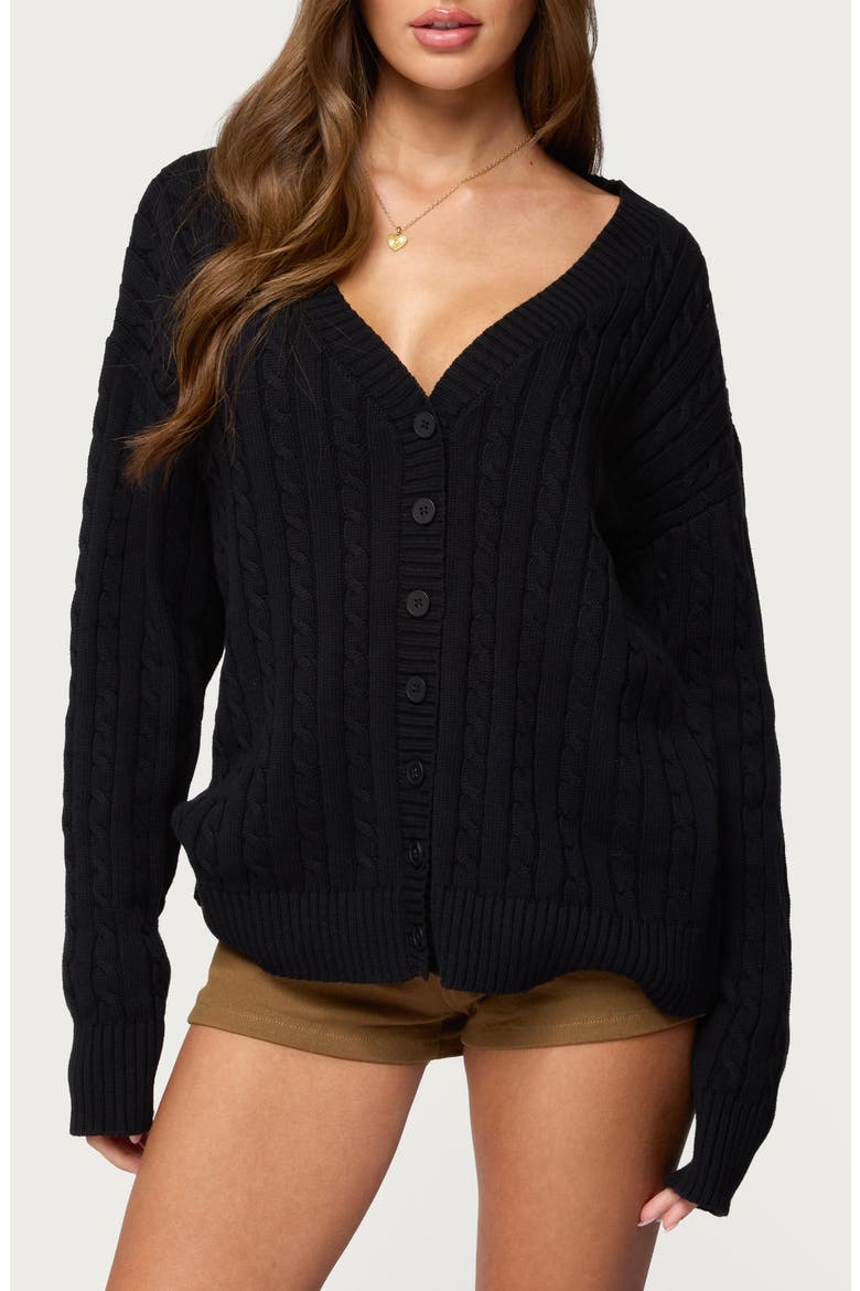 Francine Oversize Cotton Cardigan, Main, color, BLACK