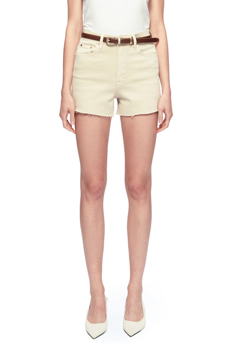 Flora High Waist Cutoff Denim Shorts, Main, color, LIGHT KHAKI