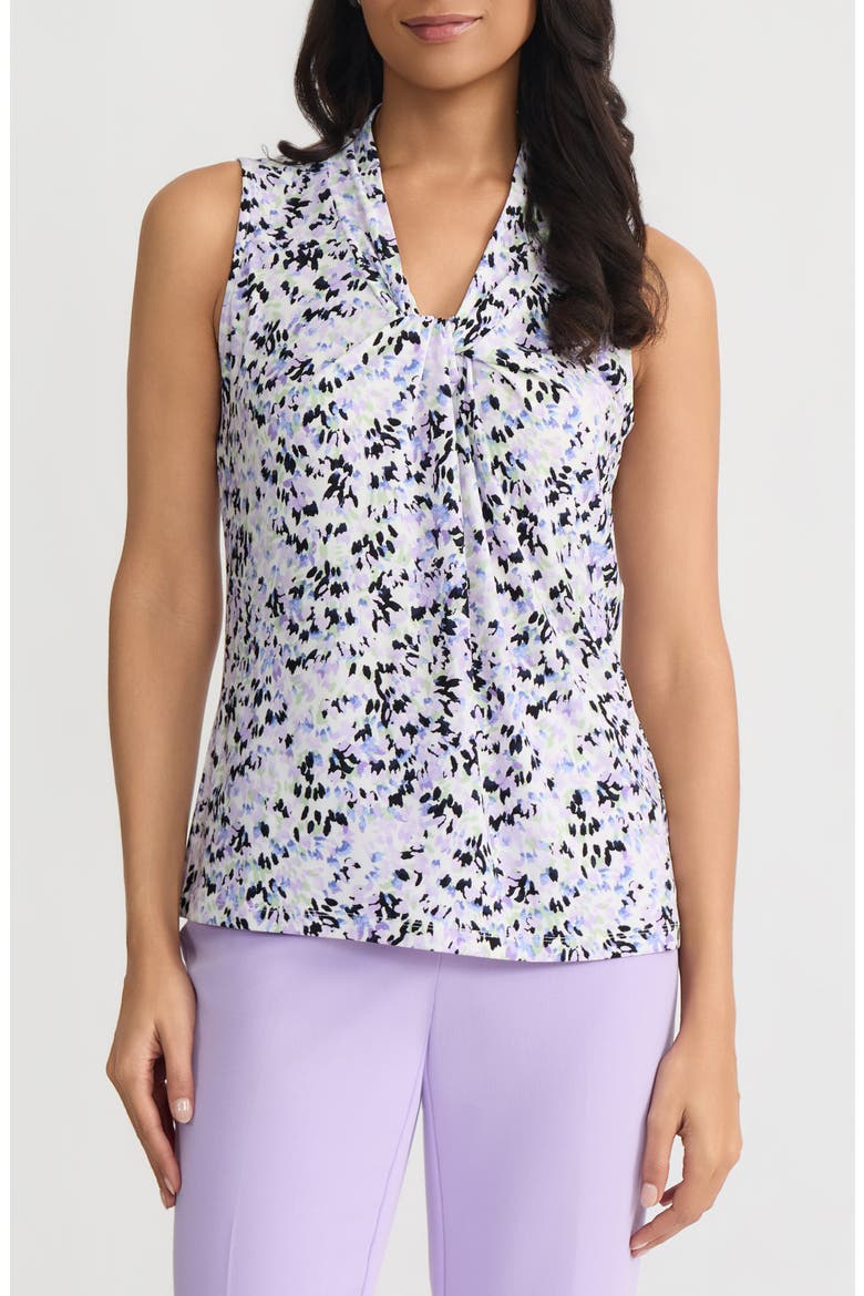 Sleeveless Knot Front Jersey Top, Main, color, LILY WHITE MULT
