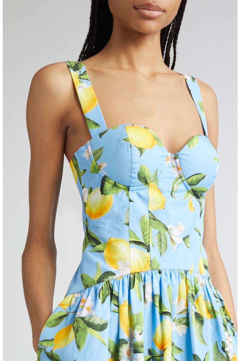 Jai Lemon Print Corset Minidress, Alternate, color, SKY BLUE/ YELLOW FLORAL LEMON