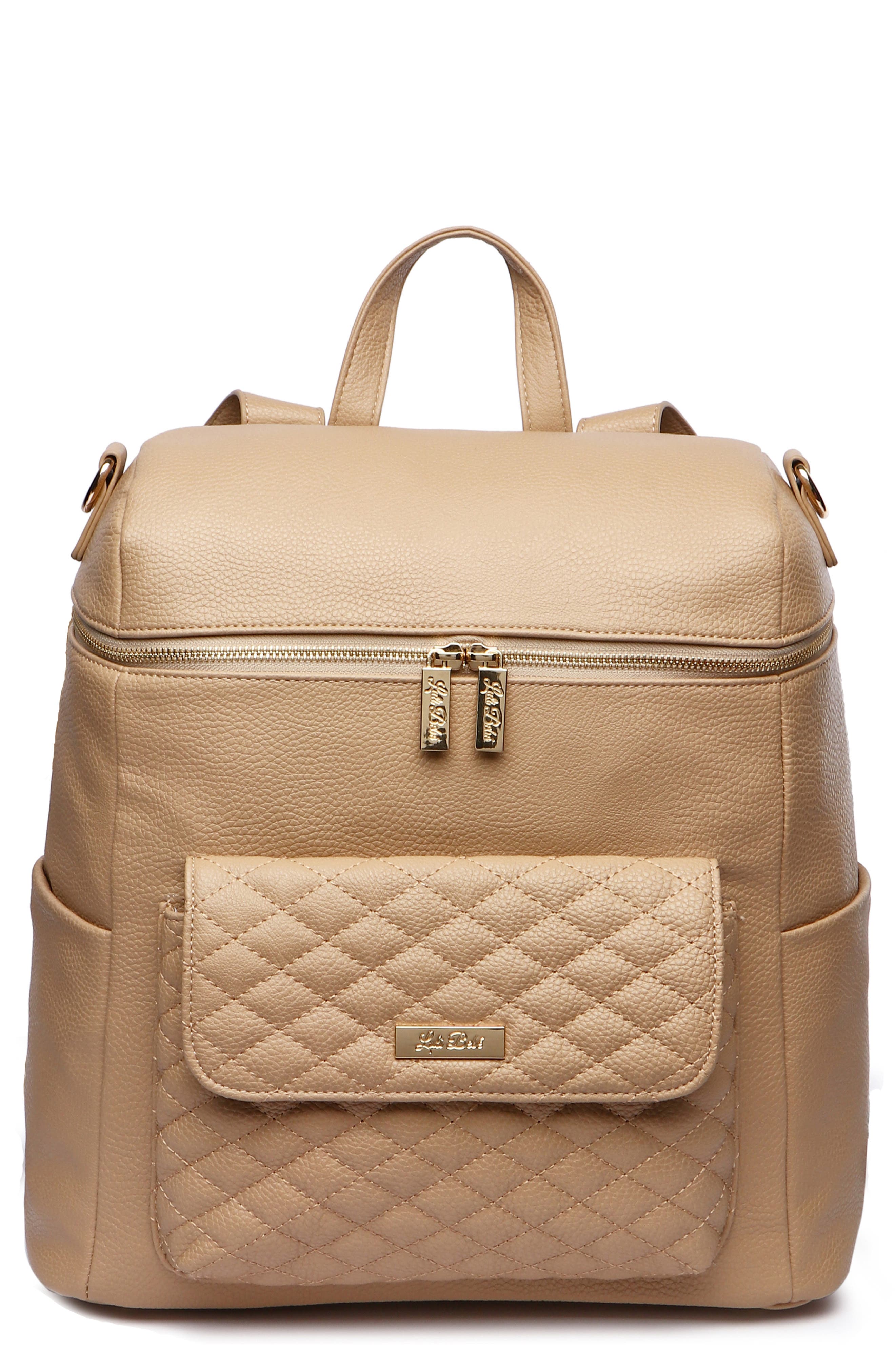 Luli Bebé Monaco Faux Leather Diaper Backpack, Main, color, Latte Brown