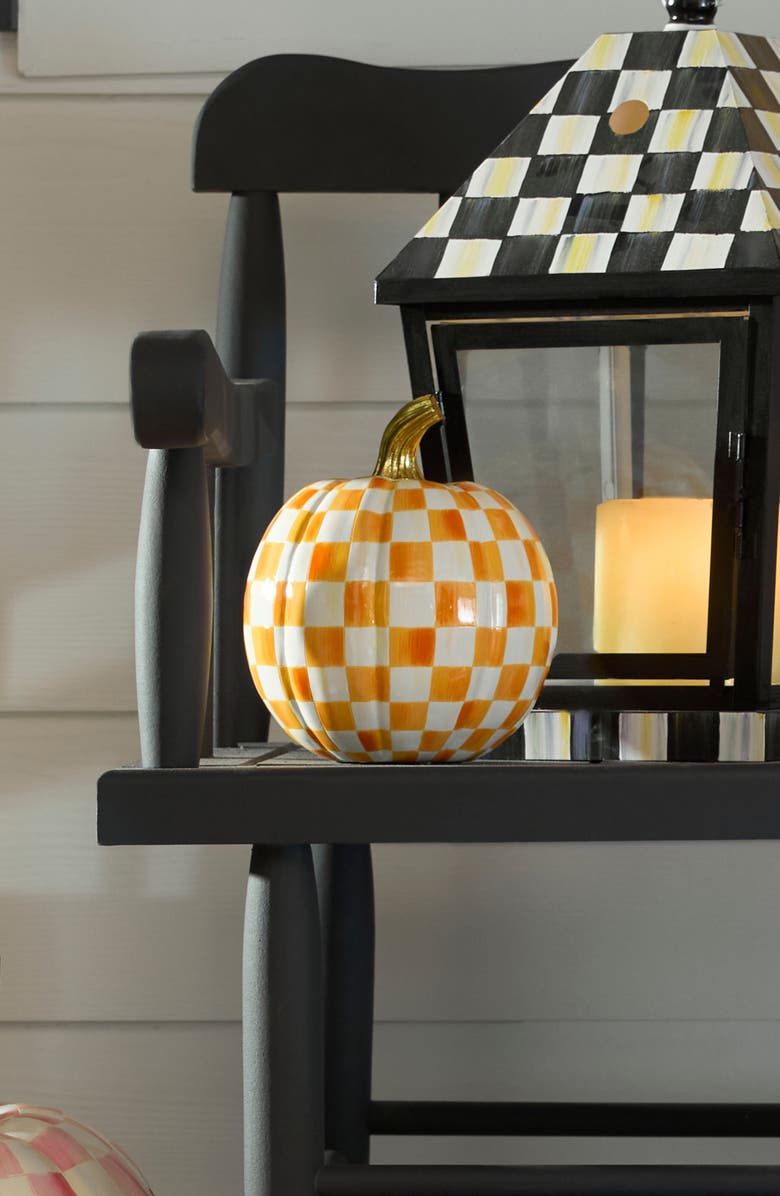 MACKENZIE CHILDS Orange Check Small Pumpkin, Alternate, color, Orange