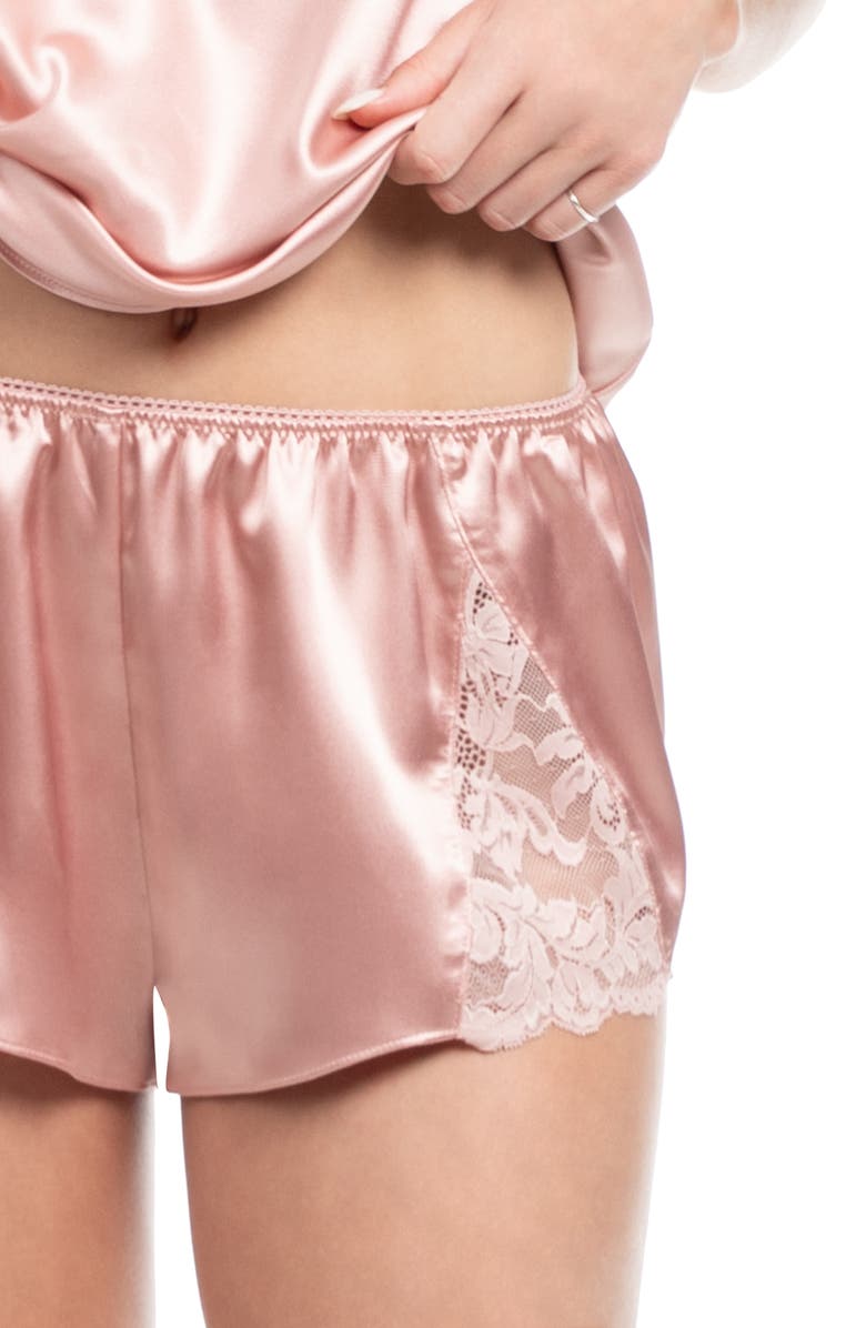 In Bloom by Jonquil Rosalie Lace Trim Satin Short Pajamas, Alternate, color, Rose Dawn