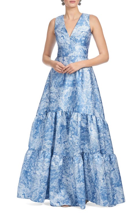 Rori Floral Sleeveless Tiered Mikado Gown (Regular & Plus)