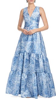 Sachin & Babi Rori Floral Sleeveless Tiered Mikado Gown